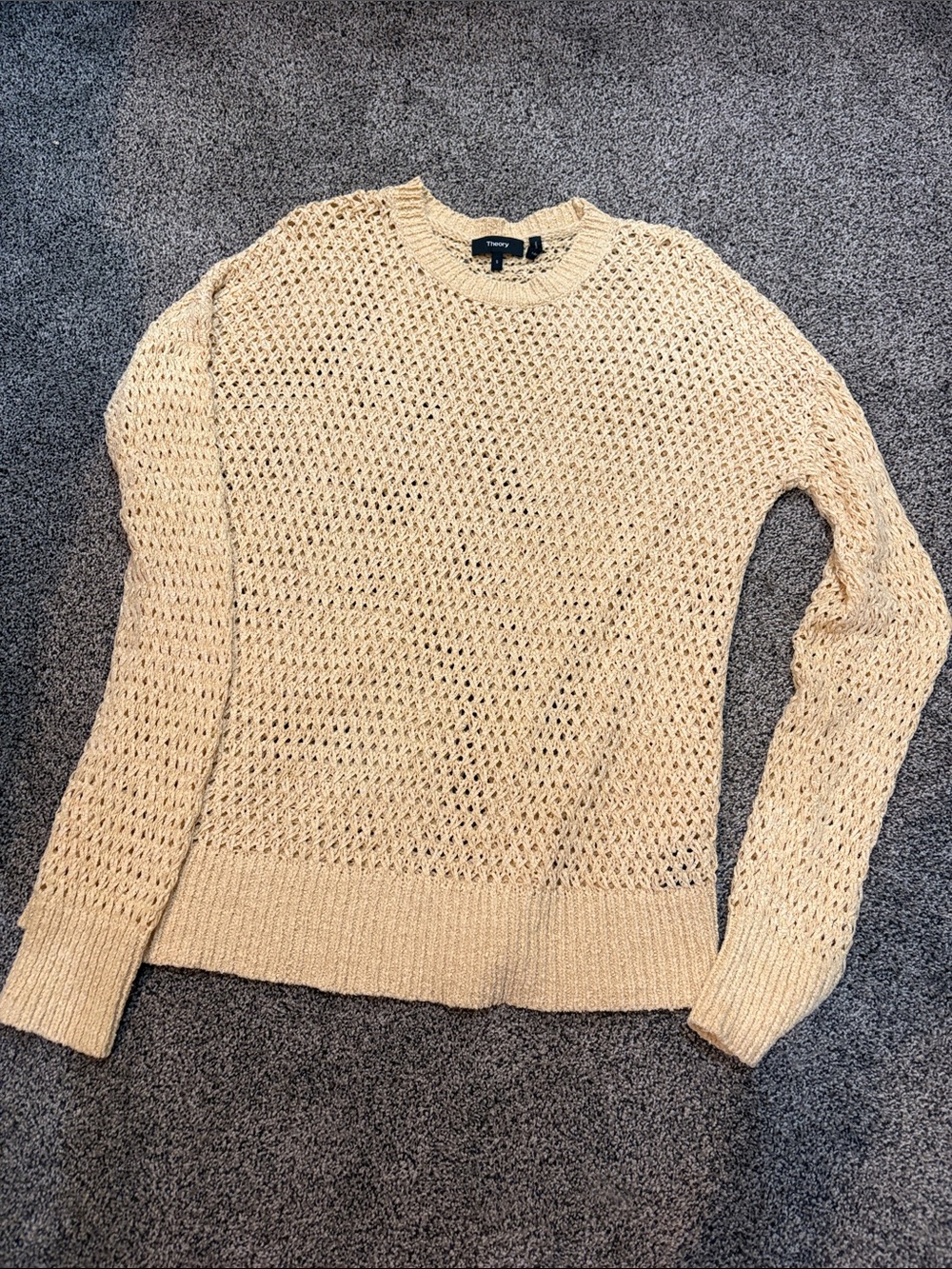 Theory Open-Weave Crewneck Sweater in Cream